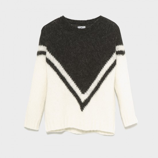 Zapi Fleece Knit Sweater Ecru-Black