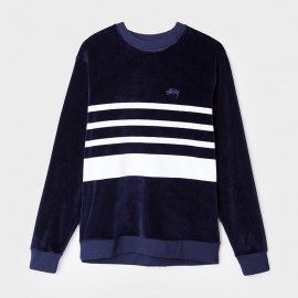 Velour Stripe Crew Navy