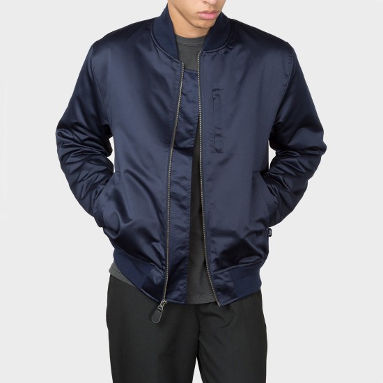 Emory Satin Bomber Jacket Navy