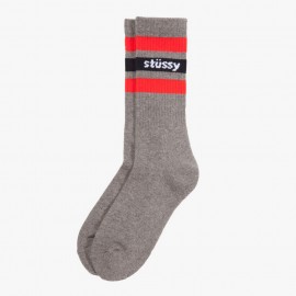 Stripe Crew Socks Grey/Red