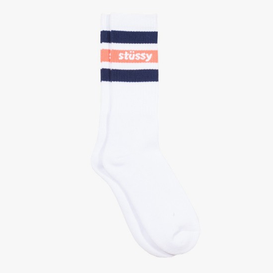 Stripe Crew Socks White/Navy