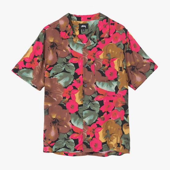 Watercolor Flower Shirt Black | Stüssy men clothing | AnimaTextile.com