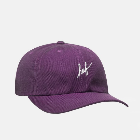 Huf Script Curved Visor 6 Panel Hat Purple Velvet